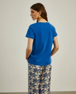 T-shirt de algodão decote em V|LION OF PORCHES Online
