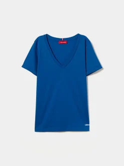 T-shirt de algodão decote em V|LION OF PORCHES Online