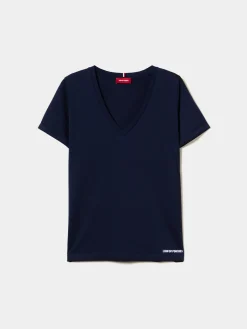 T-shirt de algodão decote em V|LION OF PORCHES Store