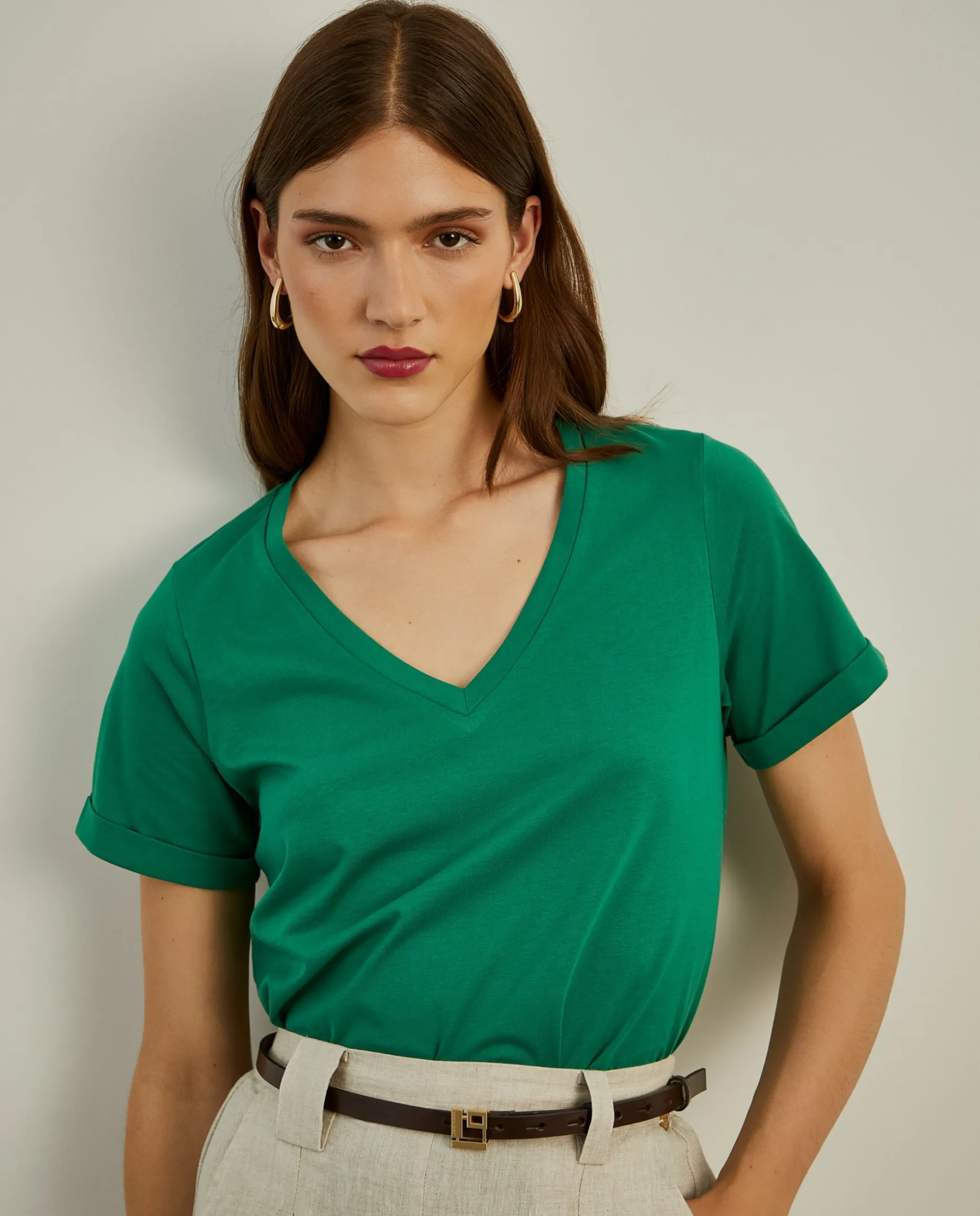 T-shirt de algodão decote em V|LION OF PORCHES Cheap