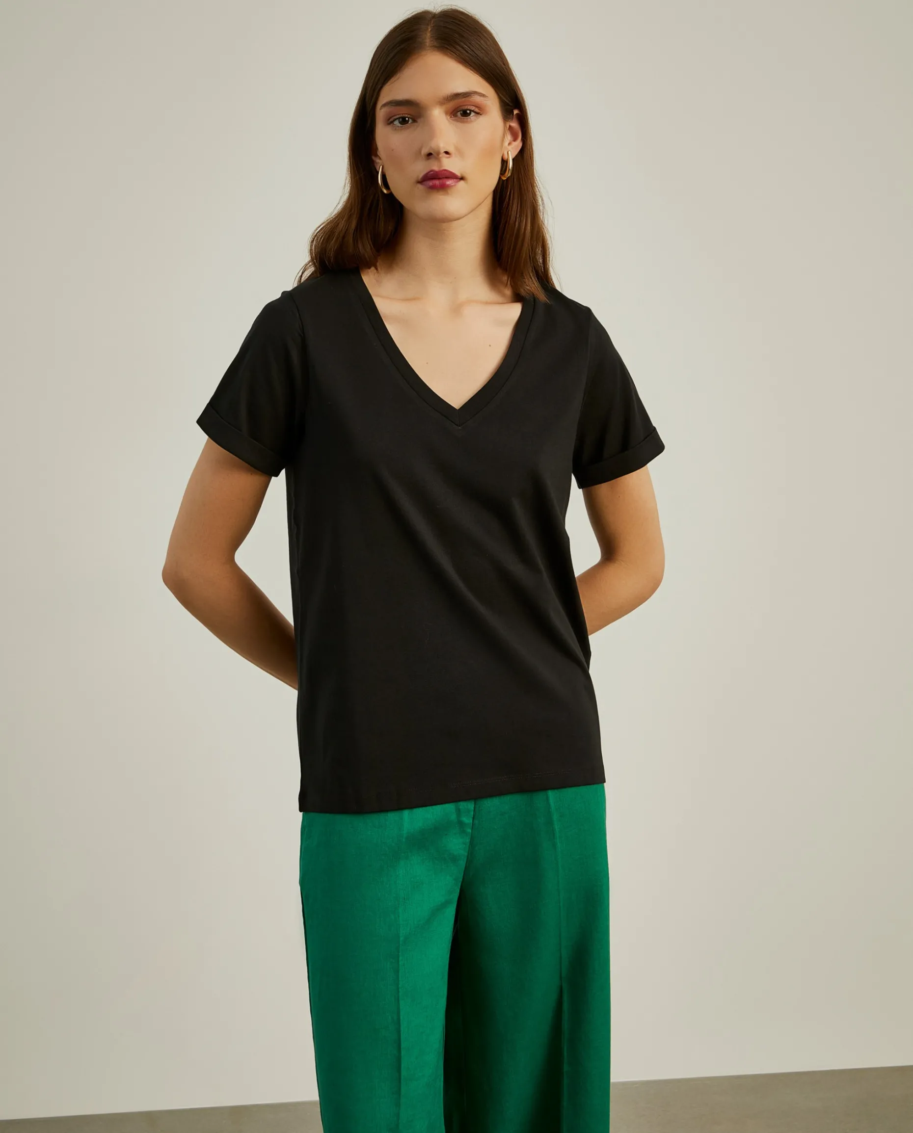 T-shirt de algodão decote em V|LION OF PORCHES Cheap