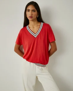 T-shirt decote em V com riscas|LION OF PORCHES Best