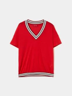 T-shirt decote em V com riscas|LION OF PORCHES Best