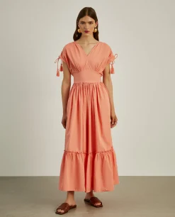 Vestido comprido com folhos e alças ajustáveis|LION OF PORCHES Discount