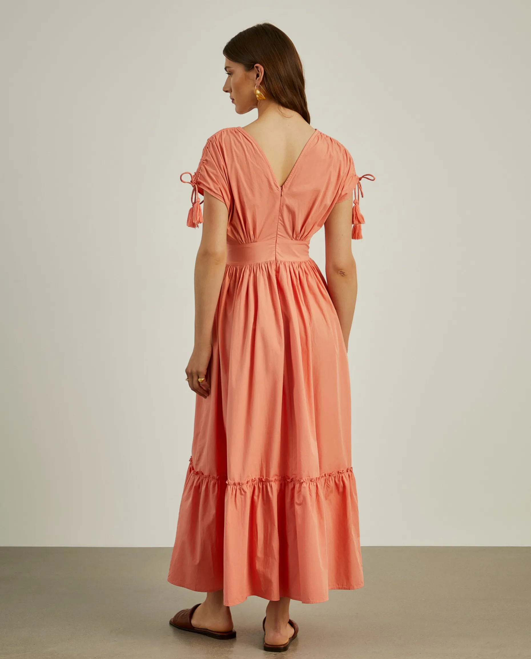 Vestido comprido com folhos e alças ajustáveis|LION OF PORCHES Discount