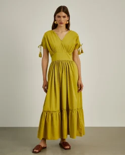 Vestido comprido com folhos e alças ajustáveis|LION OF PORCHES New