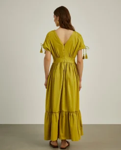 Vestido comprido com folhos e alças ajustáveis|LION OF PORCHES New