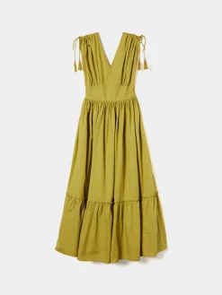 Vestido comprido com folhos e alças ajustáveis|LION OF PORCHES New