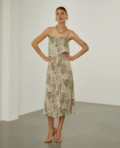 Vestido comprido fluido com padrão abstrato|LION OF PORCHES Clearance