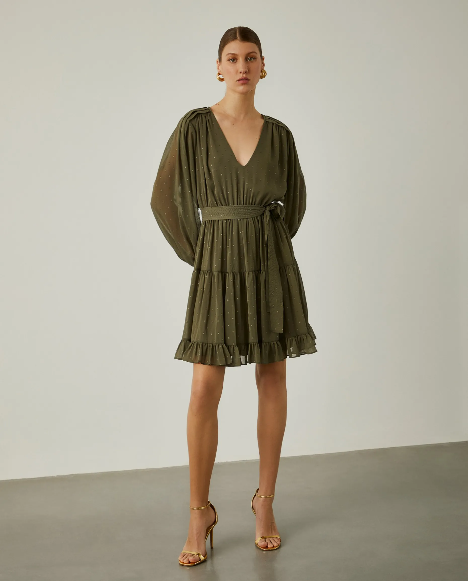 Vestido curto com padrão de pintas|LION OF PORCHES Flash Sale