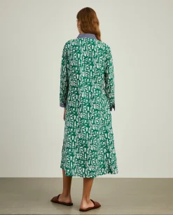 Vestido de linho e algodão com estampado abstrato|LION OF PORCHES Shop