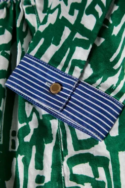 Vestido de linho e algodão com estampado abstrato|LION OF PORCHES Shop