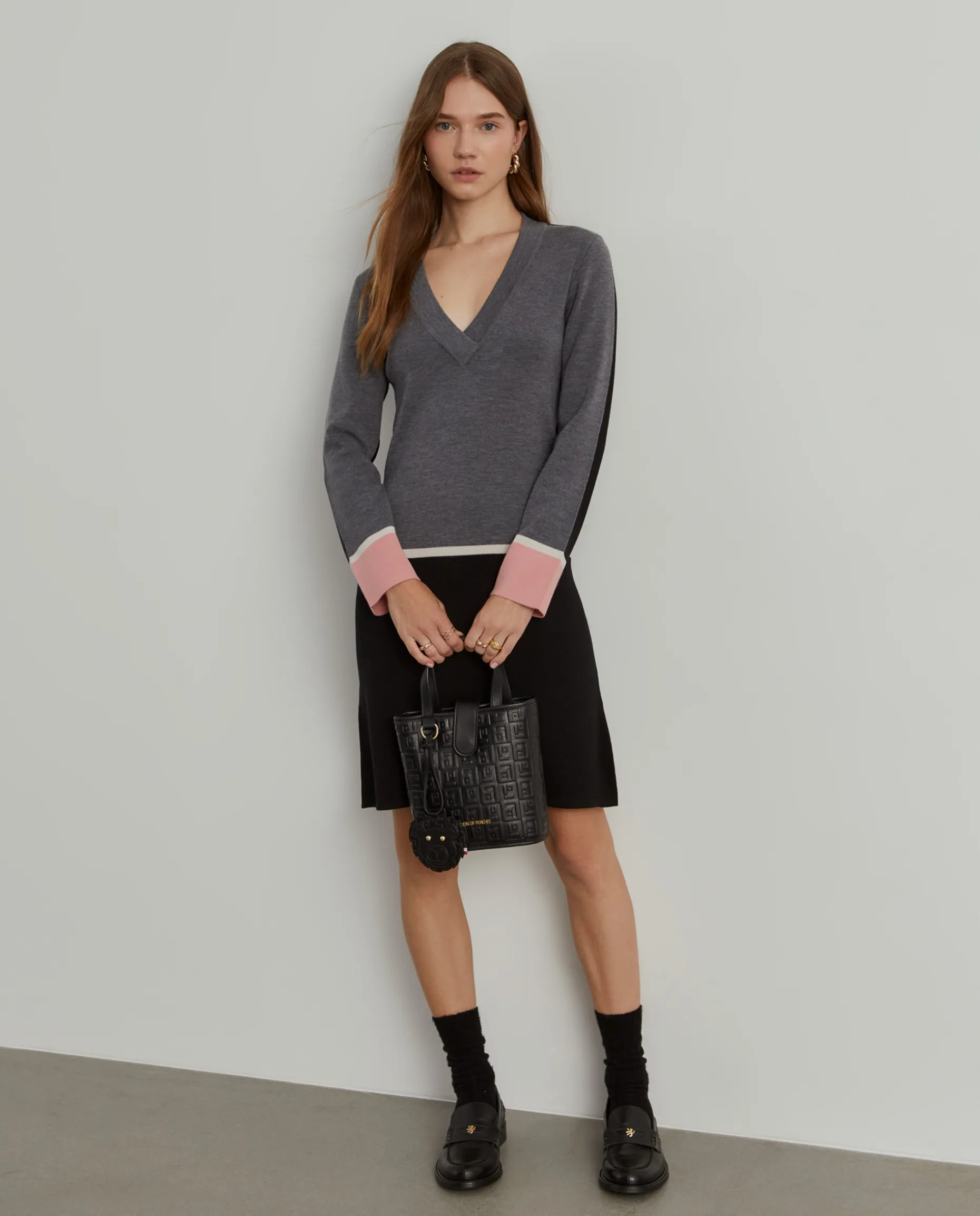 Vestido de malha curto color block|LION OF PORCHES Store