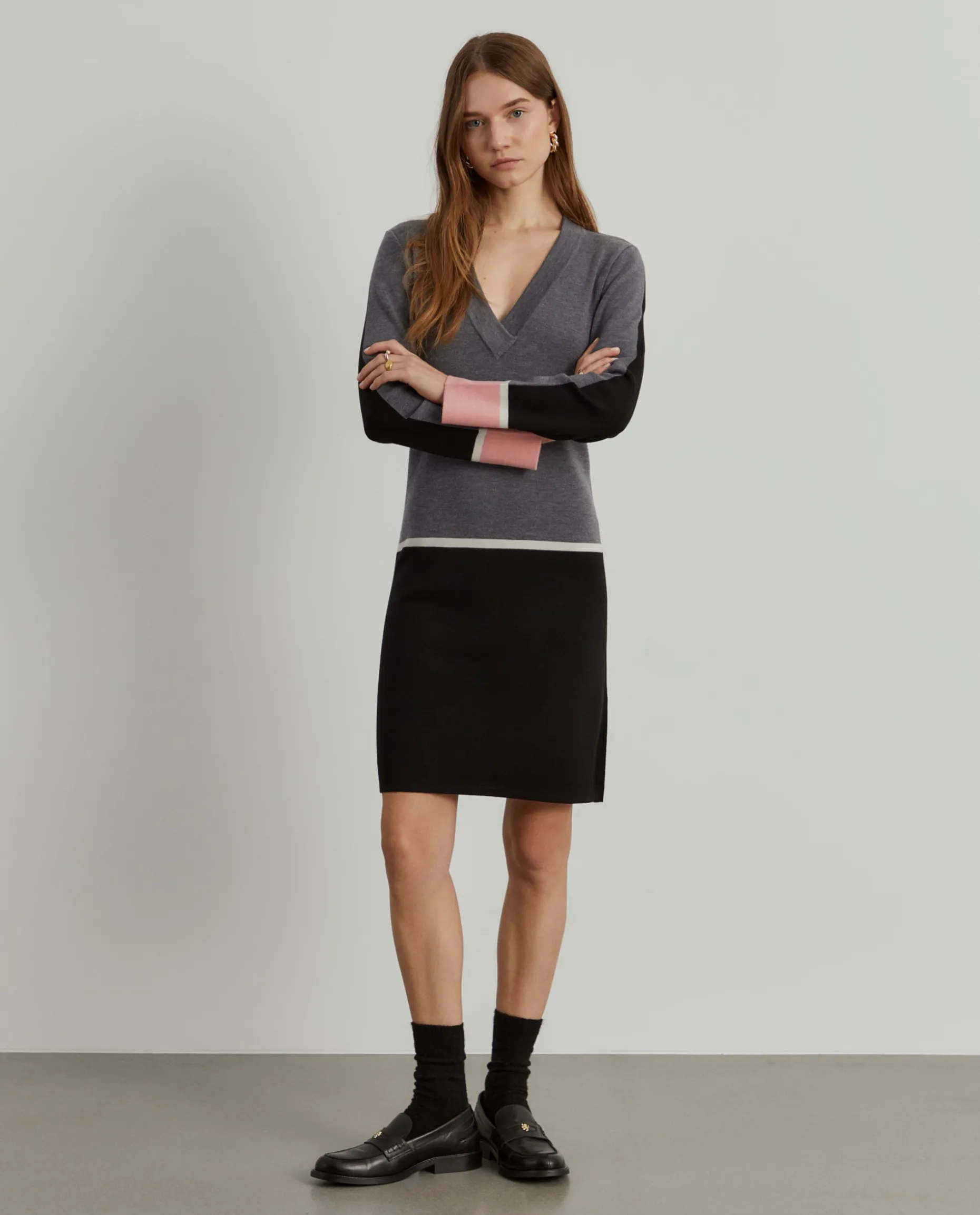 Vestido de malha curto color block|LION OF PORCHES Store