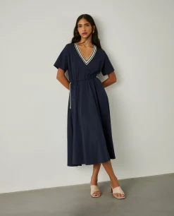Vestido de manga curta com decote em V|LION OF PORCHES New