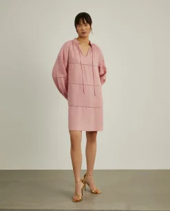 Vestido em linho com manga abalonada|LION OF PORCHES Flash Sale