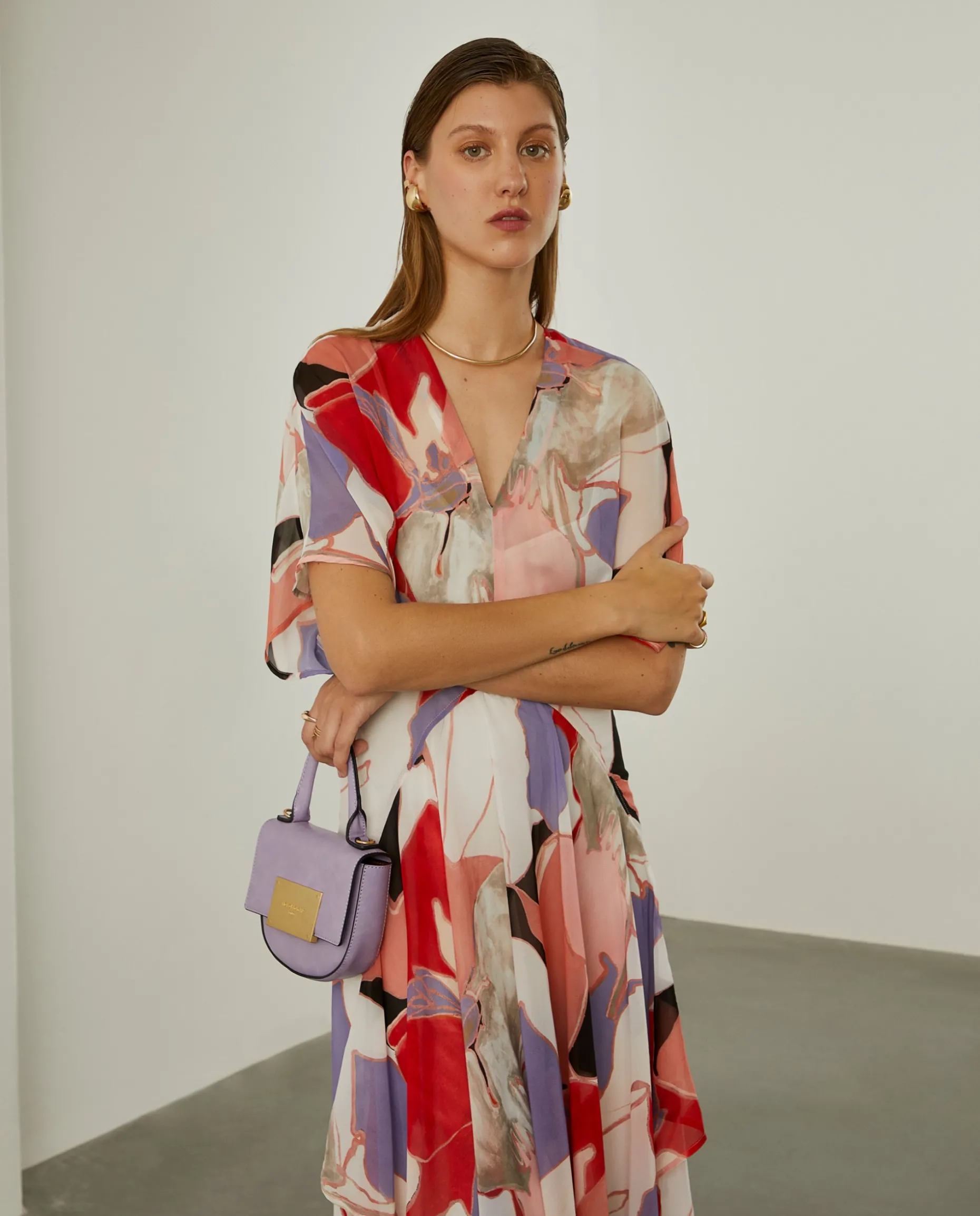 Vestido fluido com padrão abstrato|LION OF PORCHES Sale
