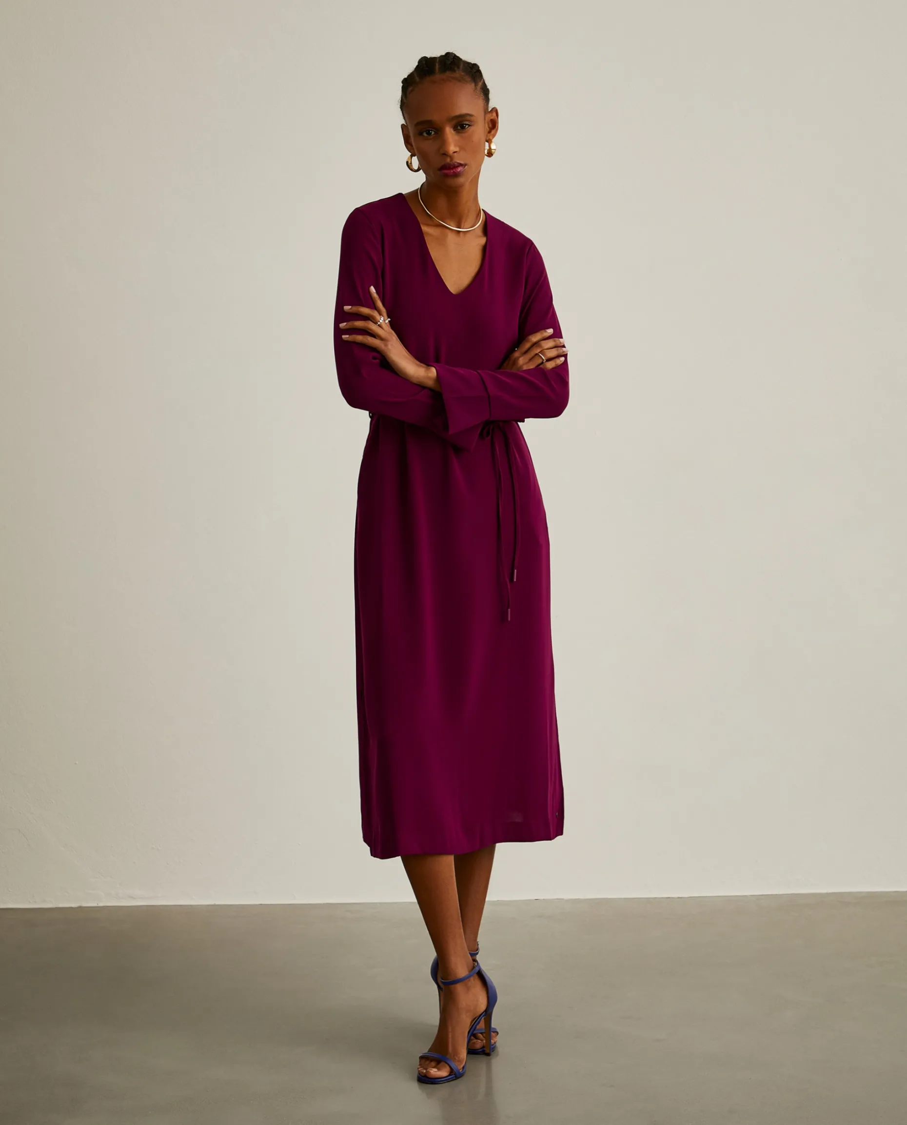 Vestido midi com cinto|LION OF PORCHES Clearance