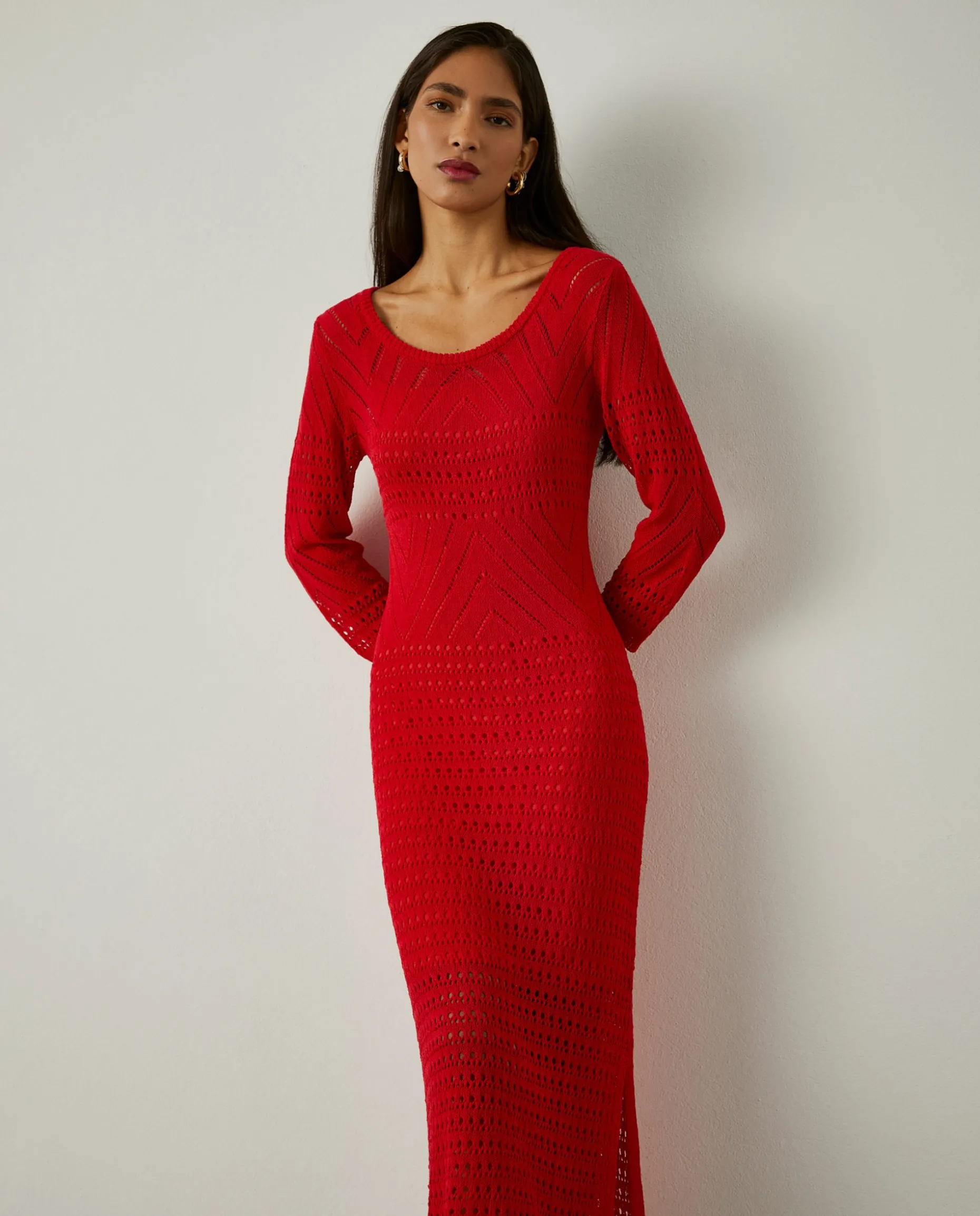 Vestido midi de malha aberta|LION OF PORCHES Fashion