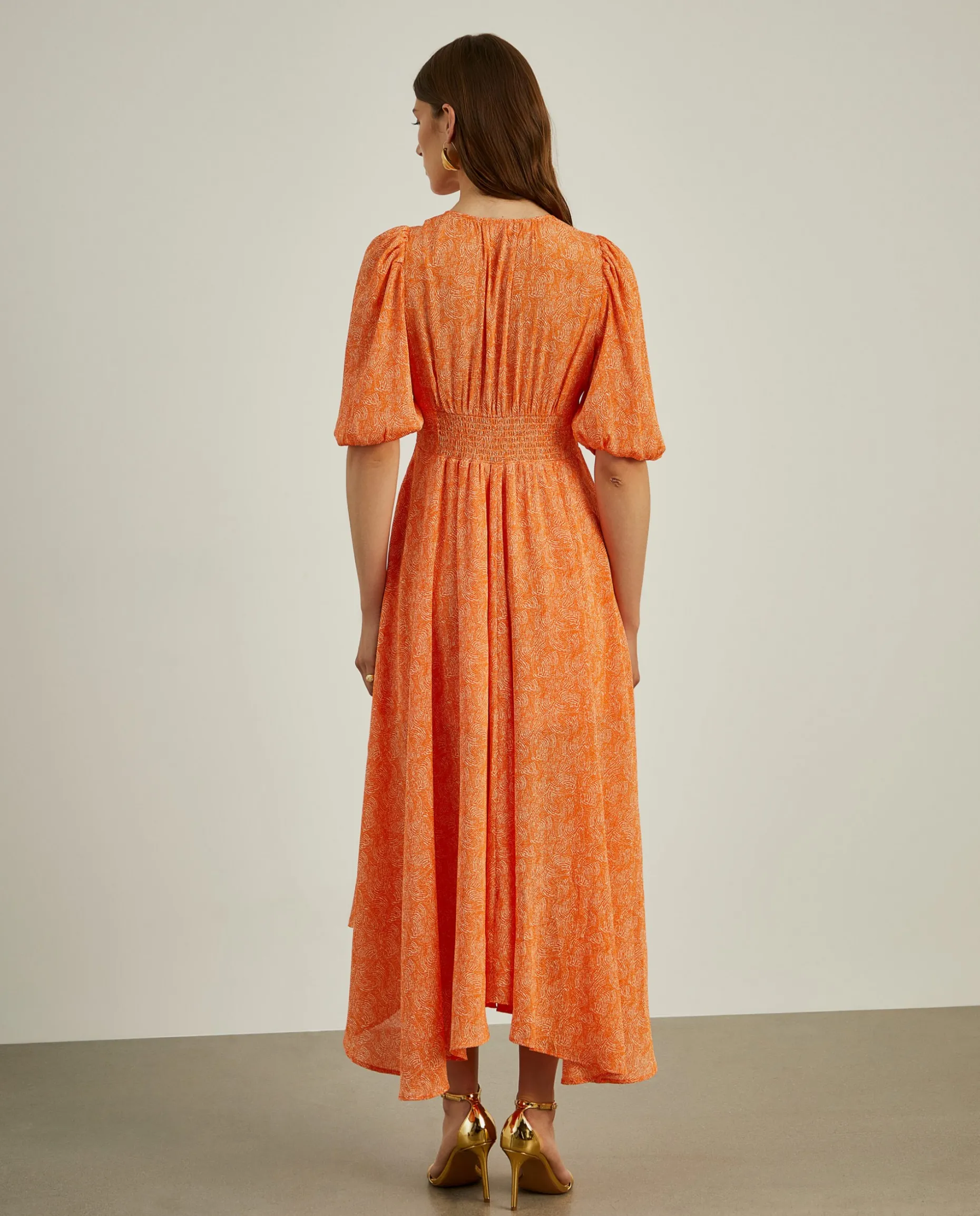 Vestido midi de manga curta com padrão|LION OF PORCHES Best