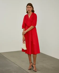 Vestido midi em algodão mangas abalonadas|LION OF PORCHES Store
