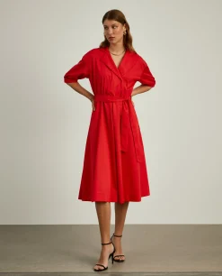 Vestido midi em algodão mangas abalonadas|LION OF PORCHES Store