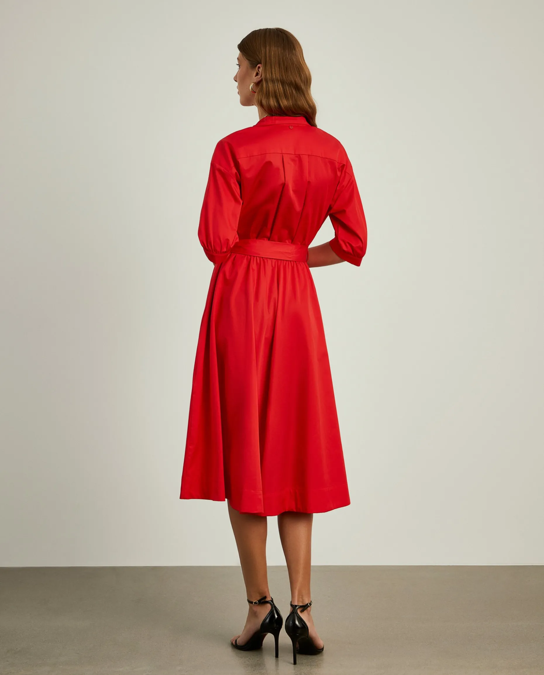 Vestido midi em algodão mangas abalonadas|LION OF PORCHES Store