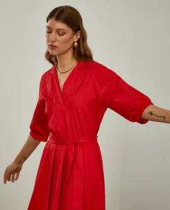 Vestido midi em algodão mangas abalonadas|LION OF PORCHES Store
