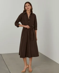 Vestido midi evasé com cinto|LION OF PORCHES Best Sale