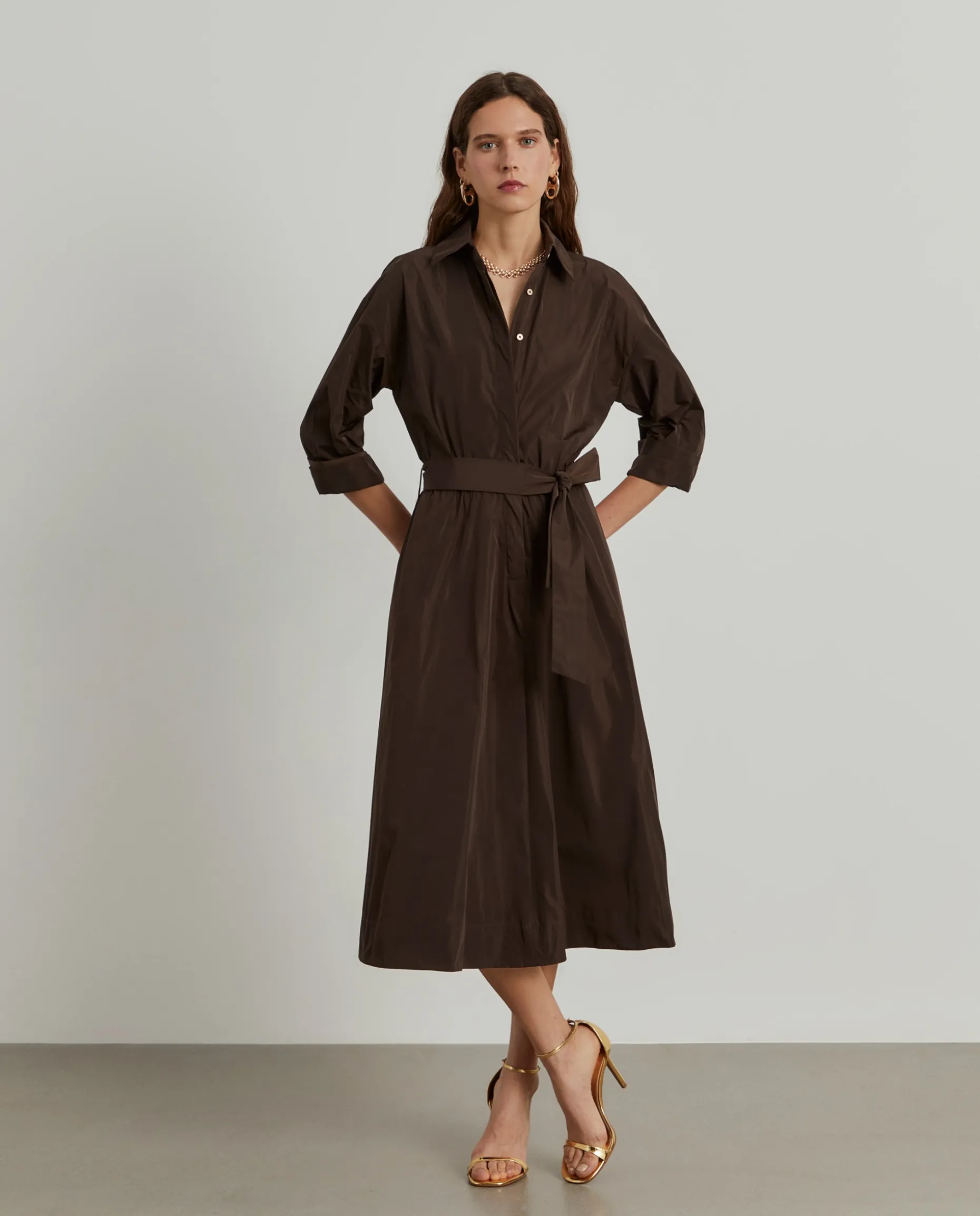 Vestido midi evasé com cinto|LION OF PORCHES Best Sale